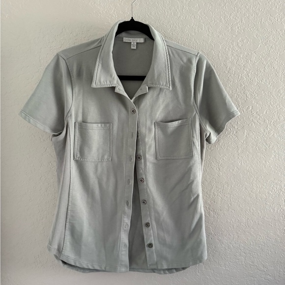 Pale Sky Gray Button-Up Knit Top - Picture 6 of 9